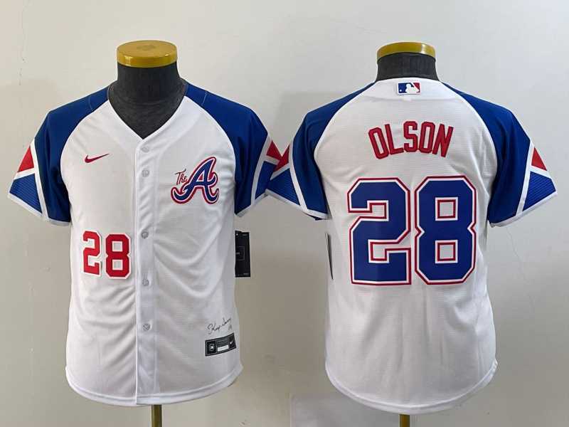Youth Atlanta Braves #28 Matt Olson Number White 2023 City Connect Cool Base Jersey